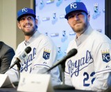 James Shields a Wade Davis na vodn tiskov konferenci